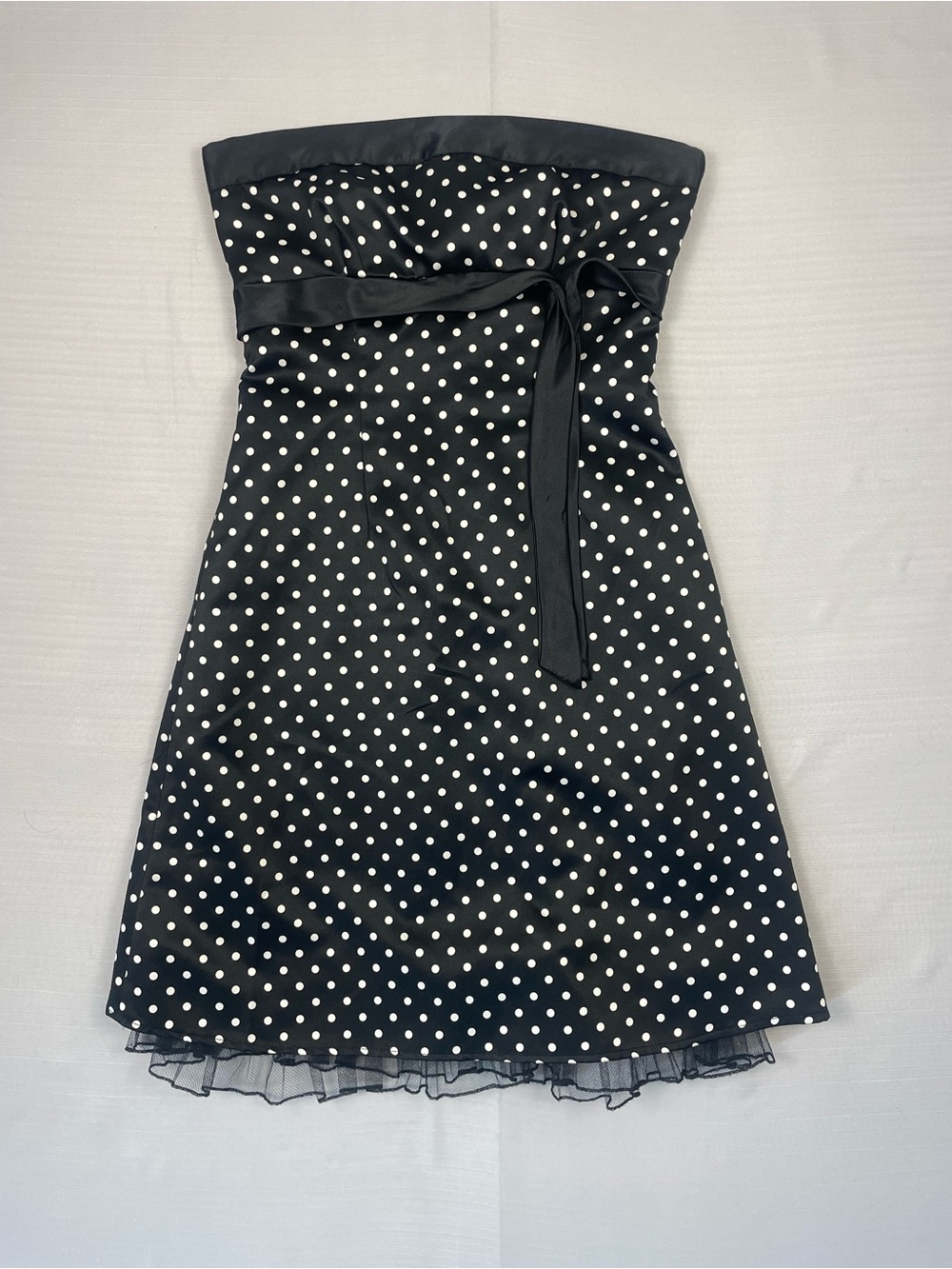 Vintage Y2K Trixxi Strapless Polka Dot Mini Dress Ribbon Trim - Size 7